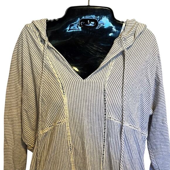 Solito Cotton Striped Beach Swim Cover-Up Tunic Hooded Pockets Resortwear M - Picture 2 of 12